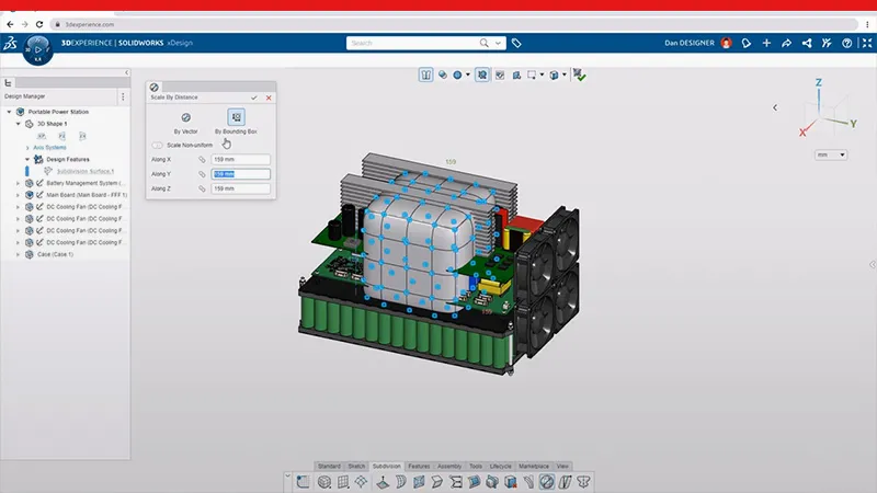 3D 零件模型的编辑窗口 - SOLIDWORKS xDesign